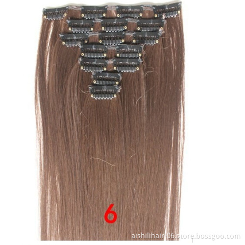 Wholesale high temperature chemical fiber silk clip in hair solid color long straight hair 7 pieces of seamless wig